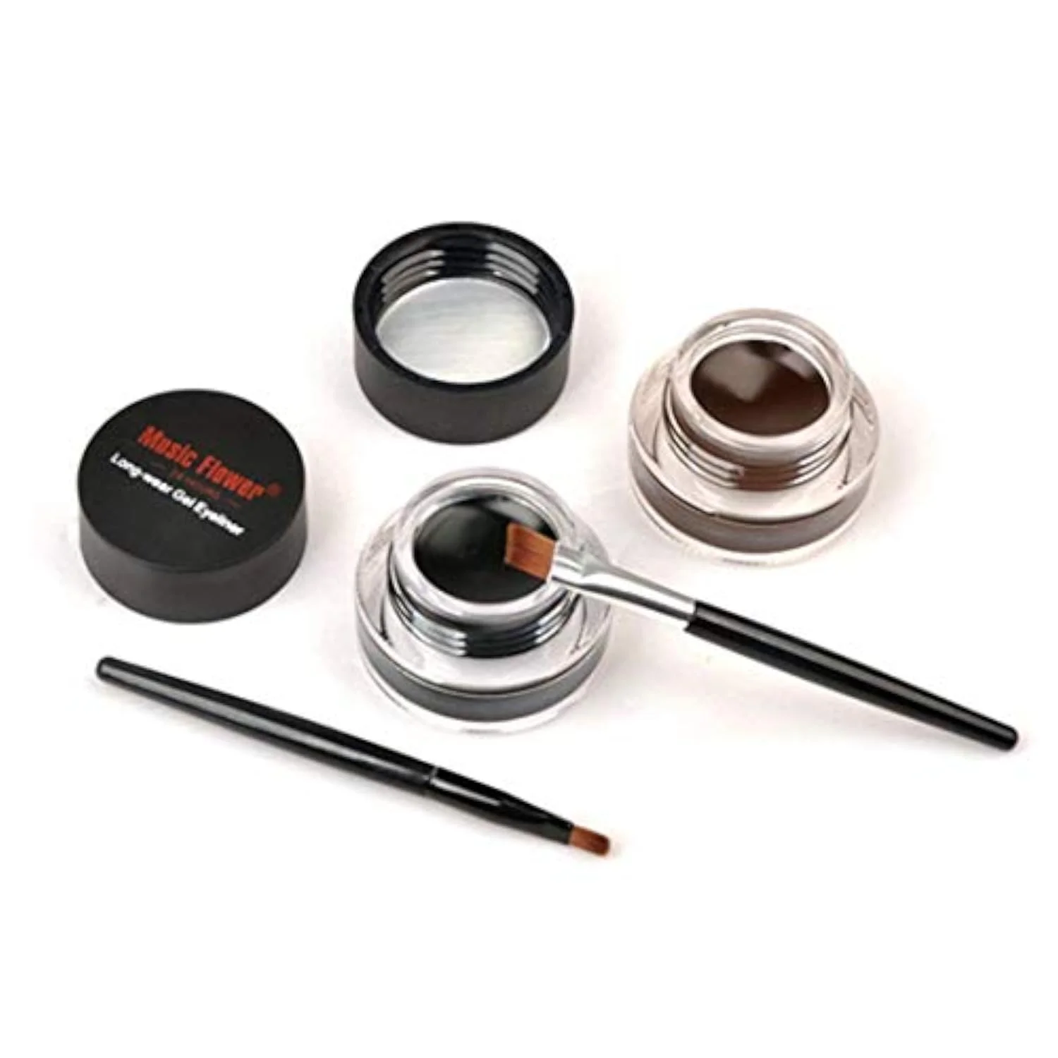 2 in 1 Black and Brown Gel Eyeliner Set Water Proof Smudge Proof, Last for All Day Long, Work Great with Eyebrow, 2 Pieces Eye Makeup Brushes Included