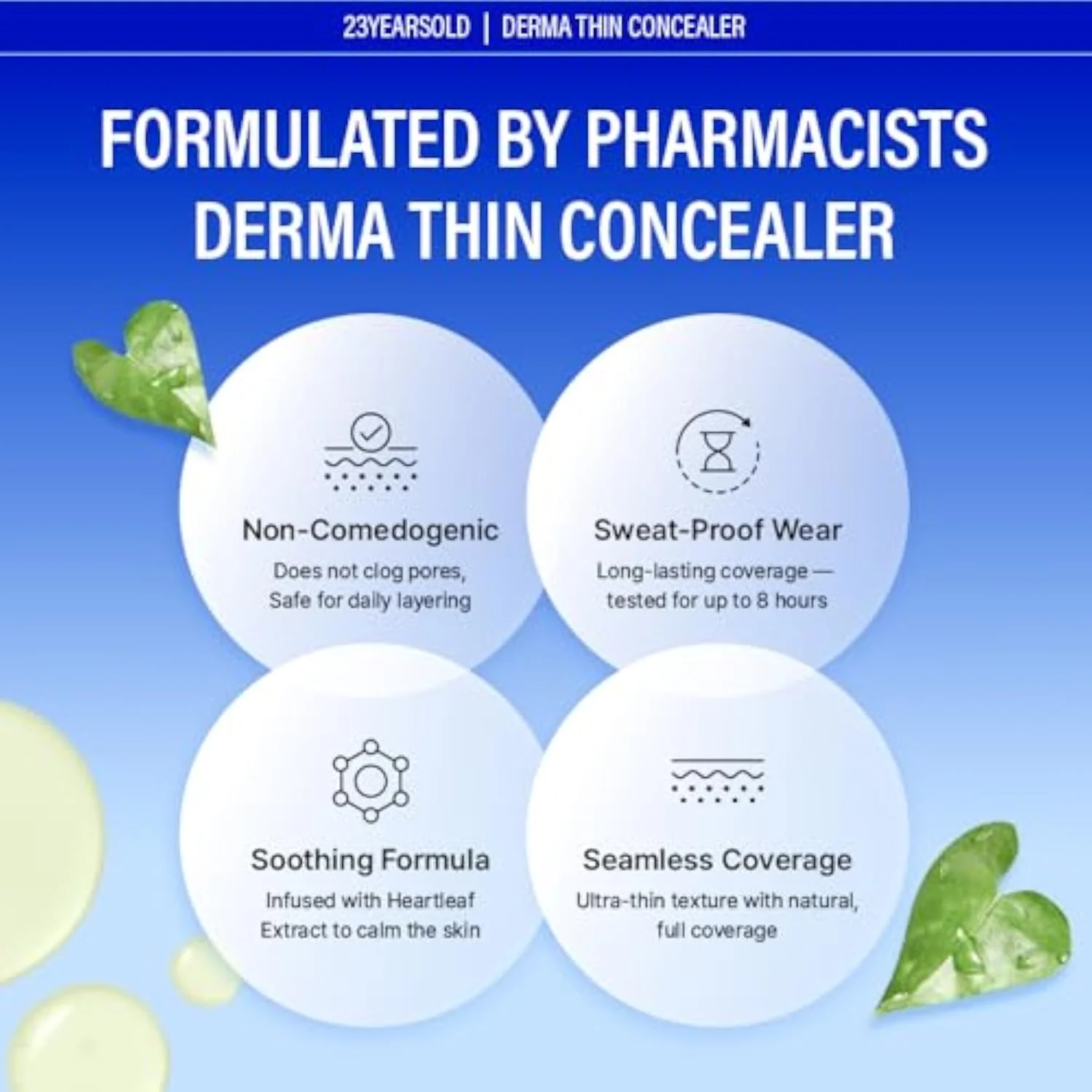 [23YEARSOLD] Derma Thin Concealer #2.5O (Olive Beige) – Sensitive-Skin Friendly, Lightweight & Long-Lasting with Redness-Soothing SWEETONE Formula for a Natural Finish, Eas