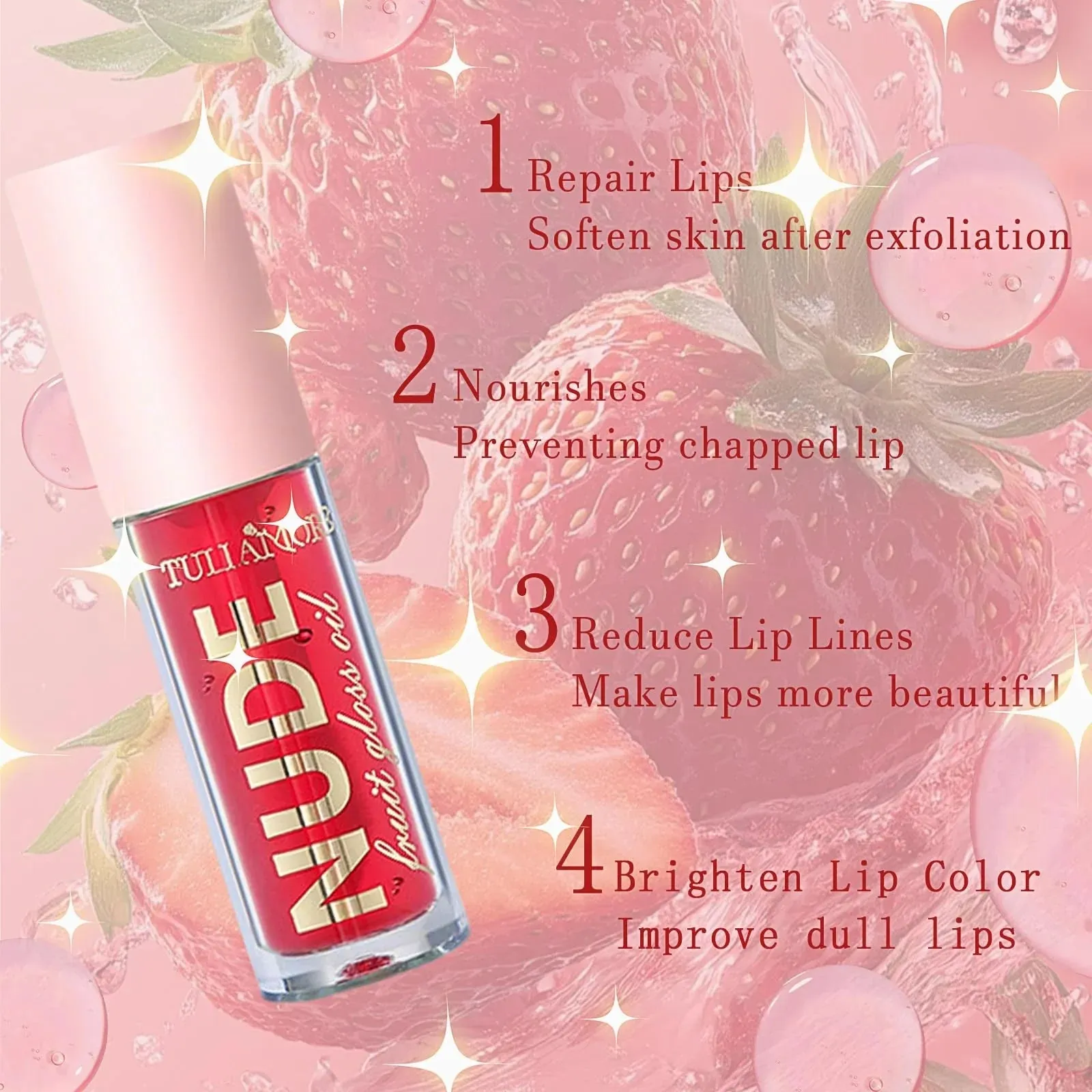 4Pcs Fruit Color Changing Lip Gloss Lipstick Set, Coconut Strawberry Orange Apple