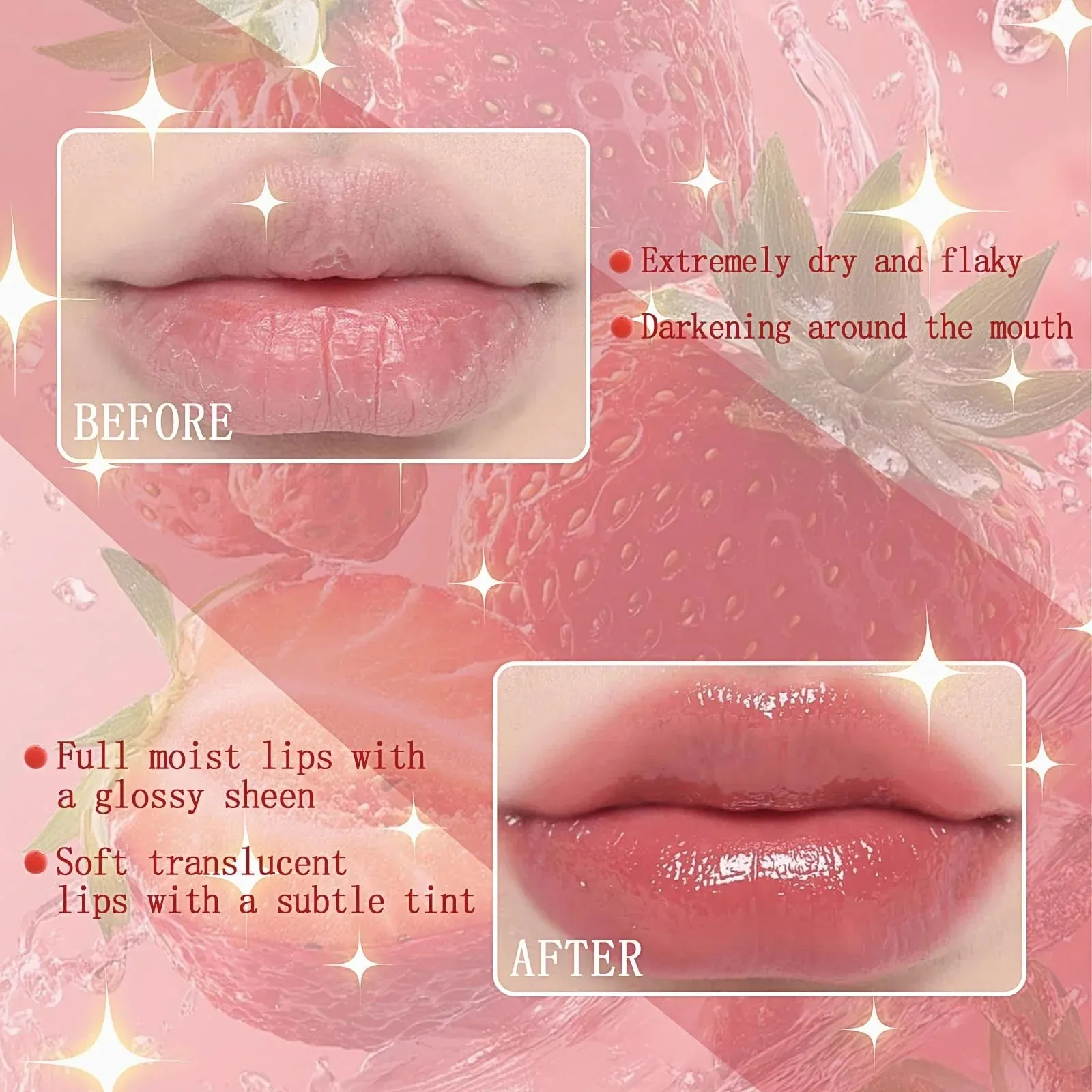 4Pcs Fruit Color Changing Lip Gloss Lipstick Set, Coconut Strawberry Orange Apple