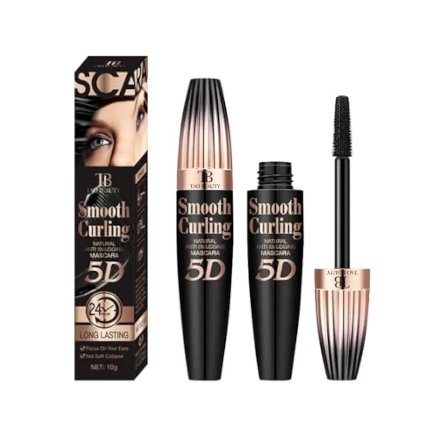 5D Fiber Mascara for Lengthening & Volumizing, Waterproof Smudge-Proof Mascara Buildable for Dramatic False Lash Effect, Clump-Free & Flake-Free