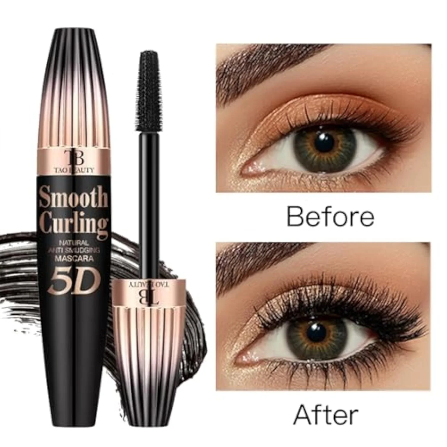 5D Fiber Mascara for Lengthening & Volumizing, Waterproof Smudge-Proof Mascara Buildable for Dramatic False Lash Effect, Clump-Free & Flake-Free