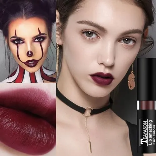 Blue Matte Lipstick Makeup, Long-Lasting Non-Stick Cup Goth Lip Gloss, Vintage Lipstick Cosmetics Party Makeup Gift, Professional Foundation High Impact Color for Women Hallo
