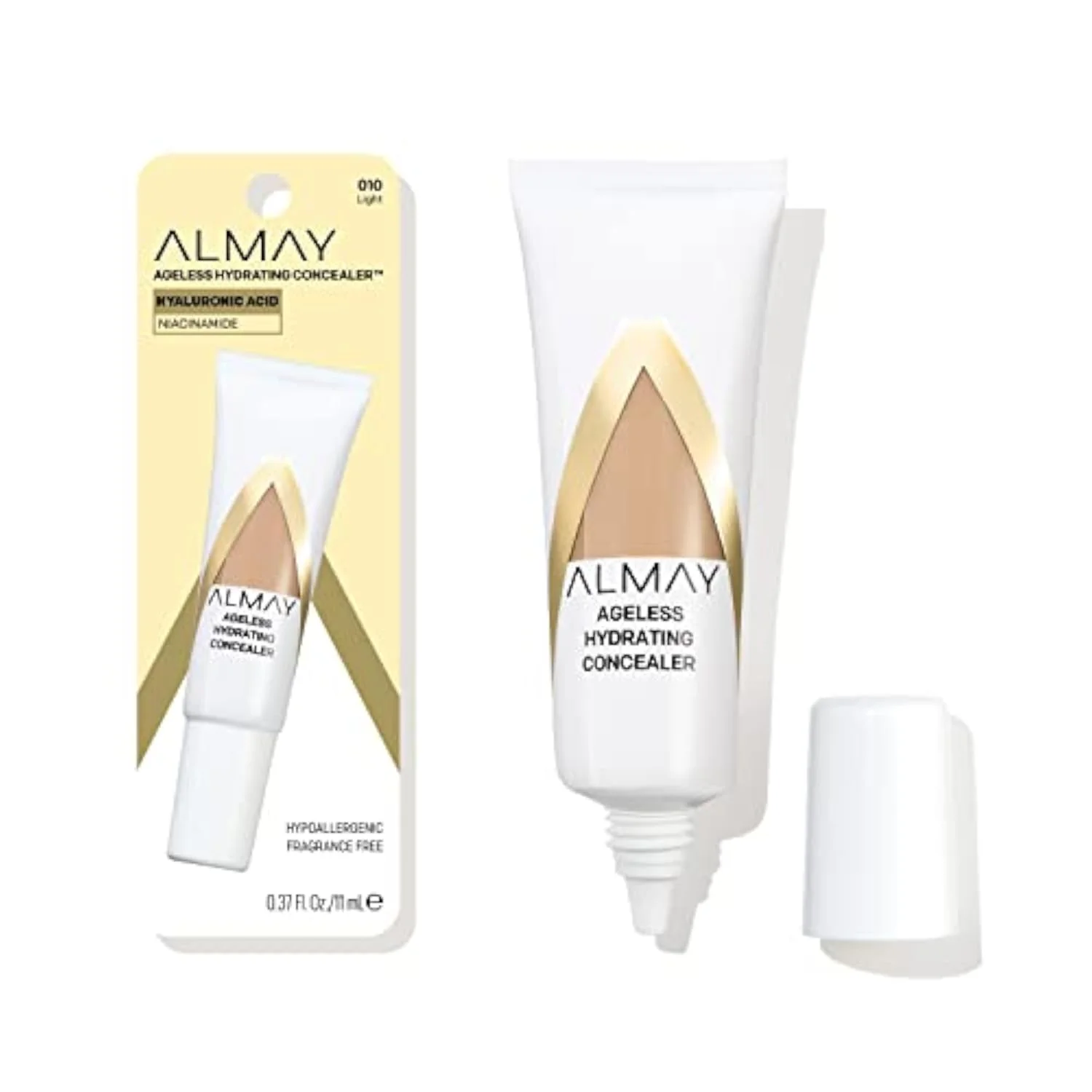 Anti-Aging Concealer, Face Makeup with Hyaluronic Acid, Niacinamide, Vitamin C & E, Hypoallergenic-Fragrance Free, 010 Light, 0.37 Fl Oz (Pack of 1)