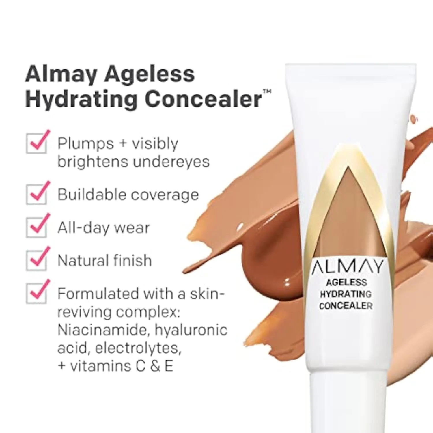Anti-Aging Concealer, Face Makeup with Hyaluronic Acid, Niacinamide, Vitamin C & E, Hypoallergenic-Fragrance Free, 010 Light, 0.37 Fl Oz (Pack of 1)