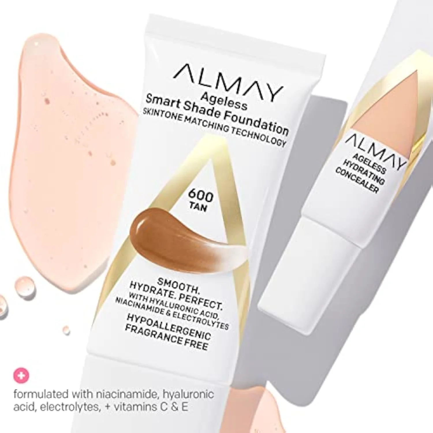 Anti-Aging Concealer, Face Makeup with Hyaluronic Acid, Niacinamide, Vitamin C & E, Hypoallergenic-Fragrance Free, 010 Light, 0.37 Fl Oz (Pack of 1)
