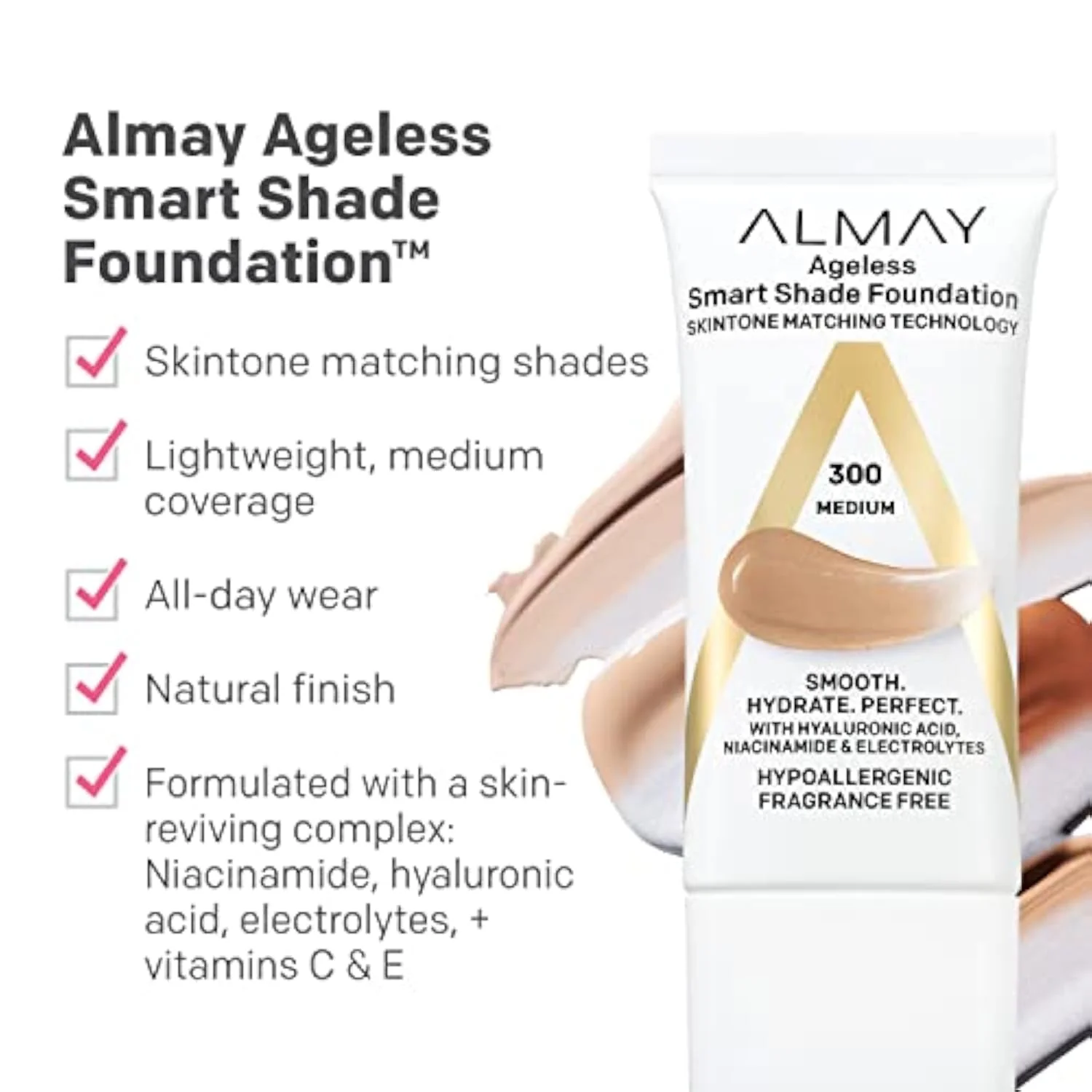 Anti-Aging Foundation, Smart Shade Face Makeup with Hyaluronic Acid, Niacinamide, Vitamin C & E, Hypoallergenic-Fragrance Free, 050 Fair, 1 Fl Oz (Pack of 1)