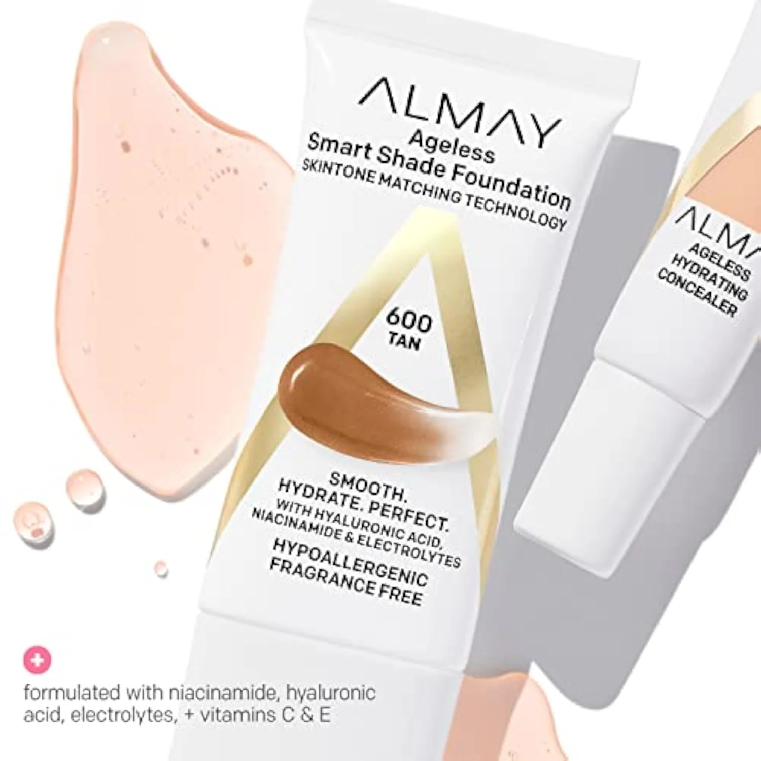 Anti-Aging Foundation, Smart Shade Face Makeup with Hyaluronic Acid, Niacinamide, Vitamin C & E, Hypoallergenic-Fragrance Free, 050 Fair, 1 Fl Oz (Pack of 1)