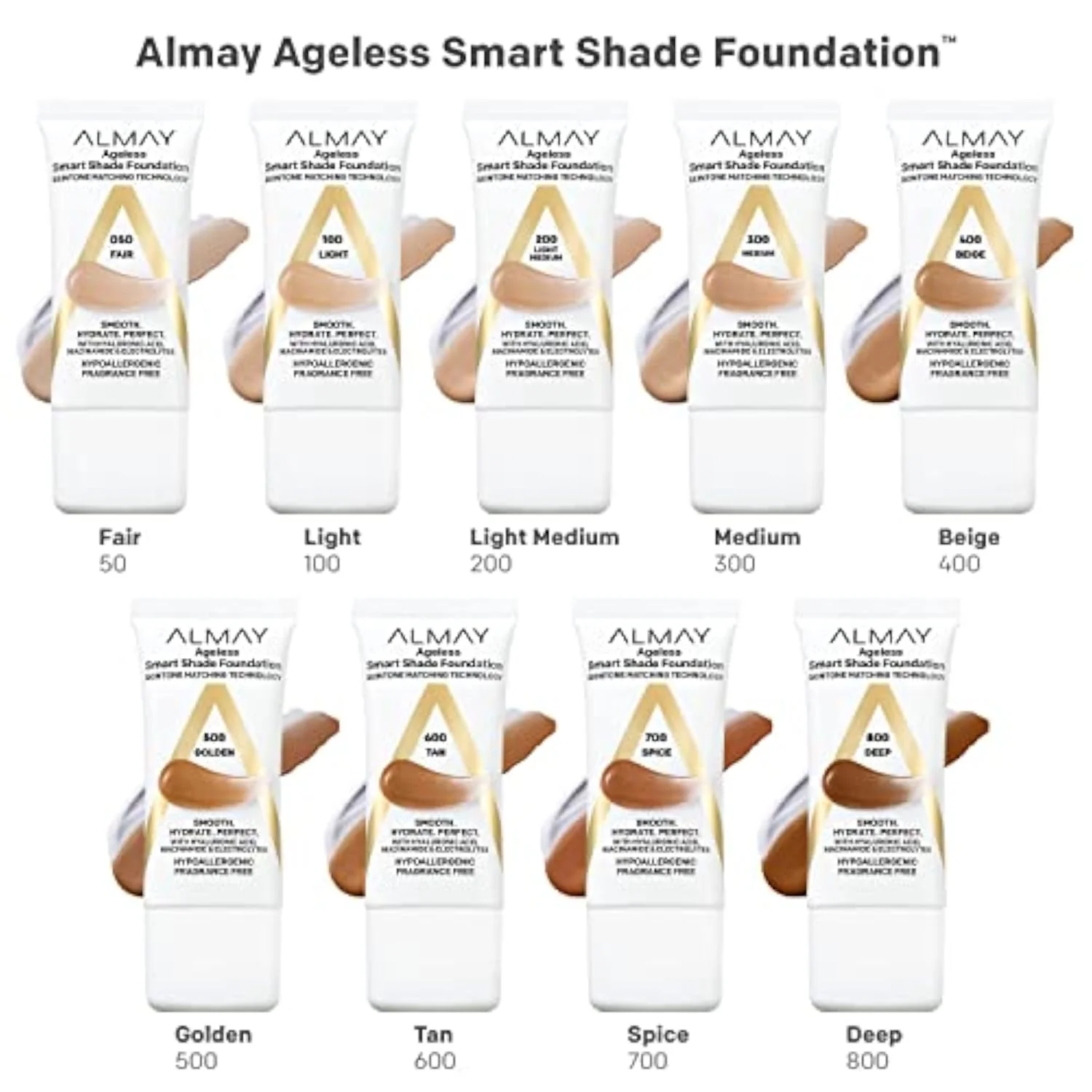 Anti-Aging Foundation, Smart Shade Face Makeup with Hyaluronic Acid, Niacinamide, Vitamin C & E, Hypoallergenic-Fragrance Free, 050 Fair, 1 Fl Oz (Pack of 1)