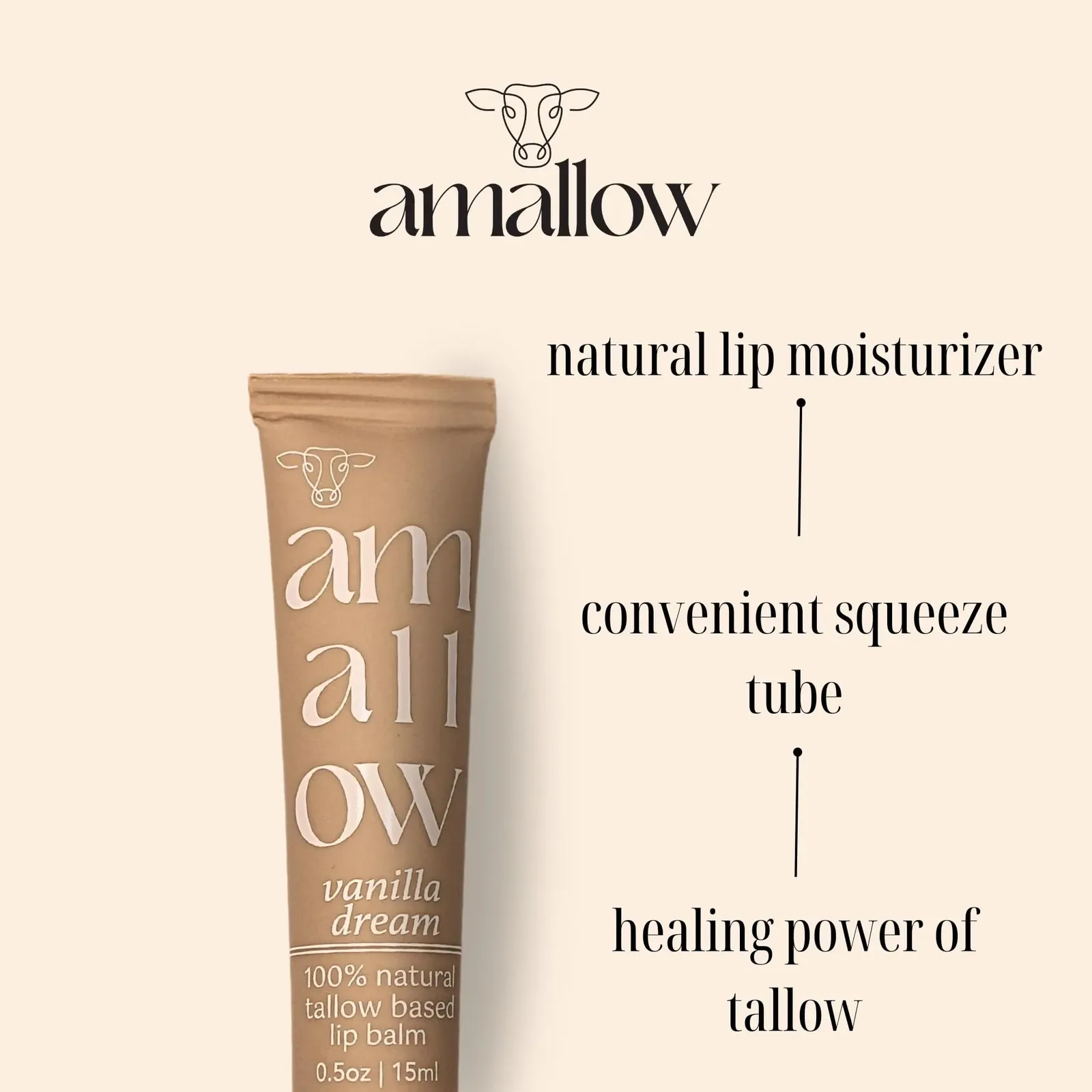 All Natural Tallow Lip Balm Squeezable Tube (Vanilla Dream)