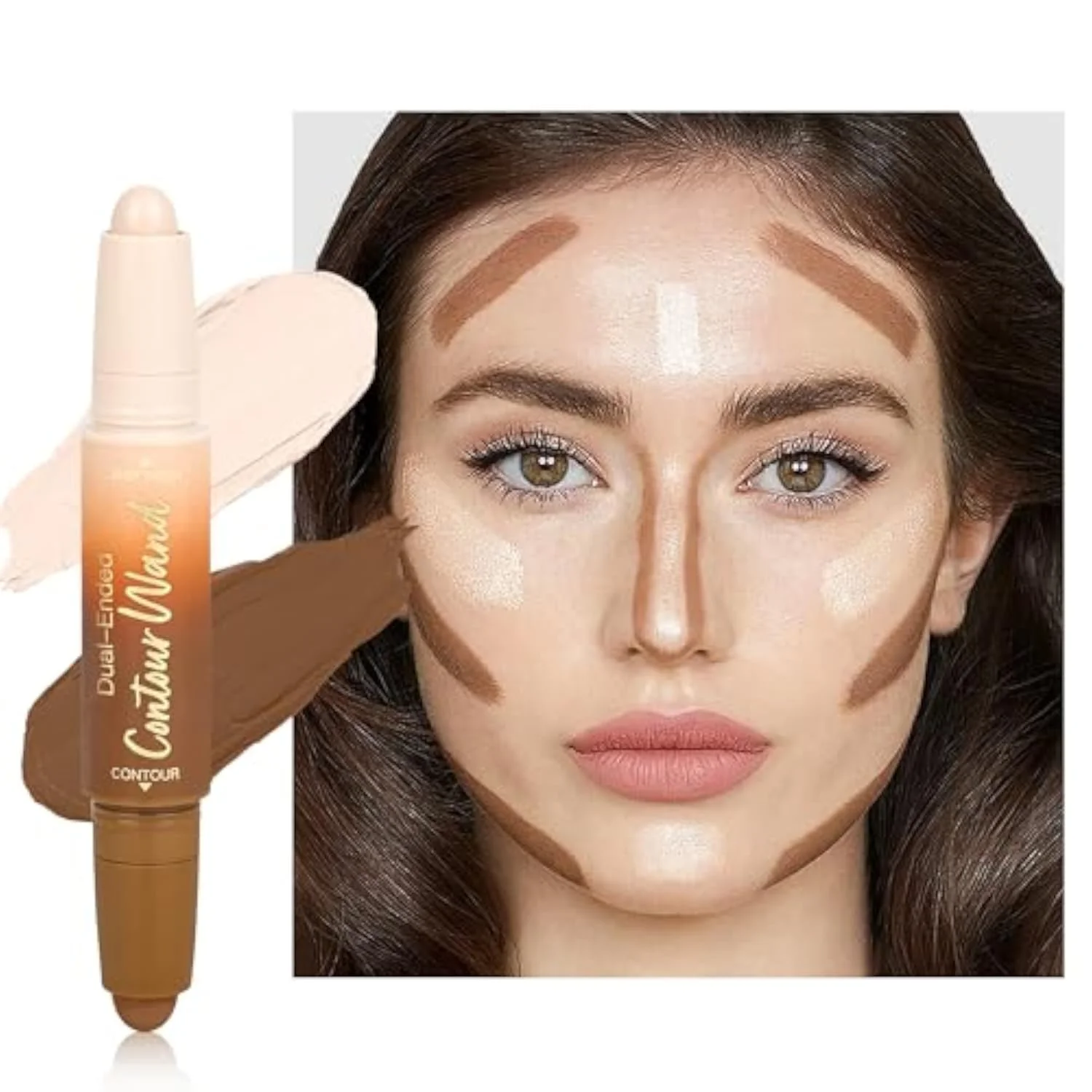 Contour Highlighter Stick，2-in-1 Dual-Ended Cream Bronzer & Highlighter Sticks Pen for Face Body Contouring Makeup- Buildable，Waterproof, Easy to Apply Suitable for Beginne