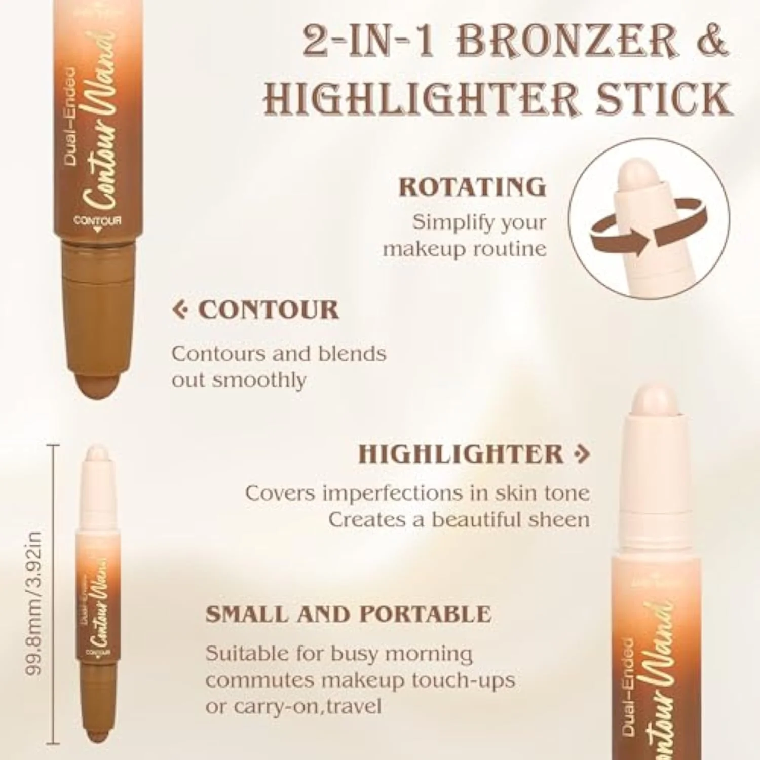 Contour Highlighter Stick，2-in-1 Dual-Ended Cream Bronzer & Highlighter Sticks Pen for Face Body Contouring Makeup- Buildable，Waterproof, Easy to Apply Suitable for Beginne