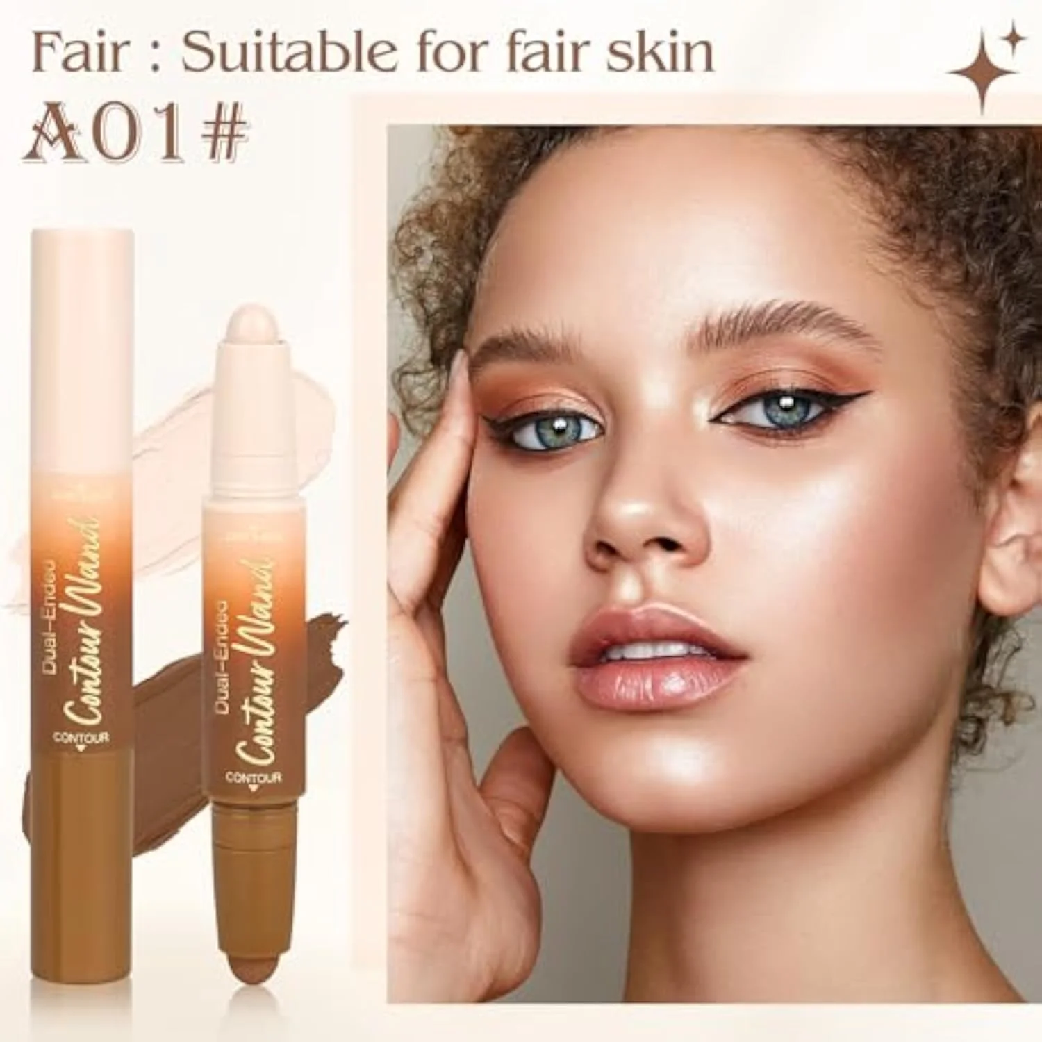 Contour Highlighter Stick，2-in-1 Dual-Ended Cream Bronzer & Highlighter Sticks Pen for Face Body Contouring Makeup- Buildable，Waterproof, Easy to Apply Suitable for Beginne