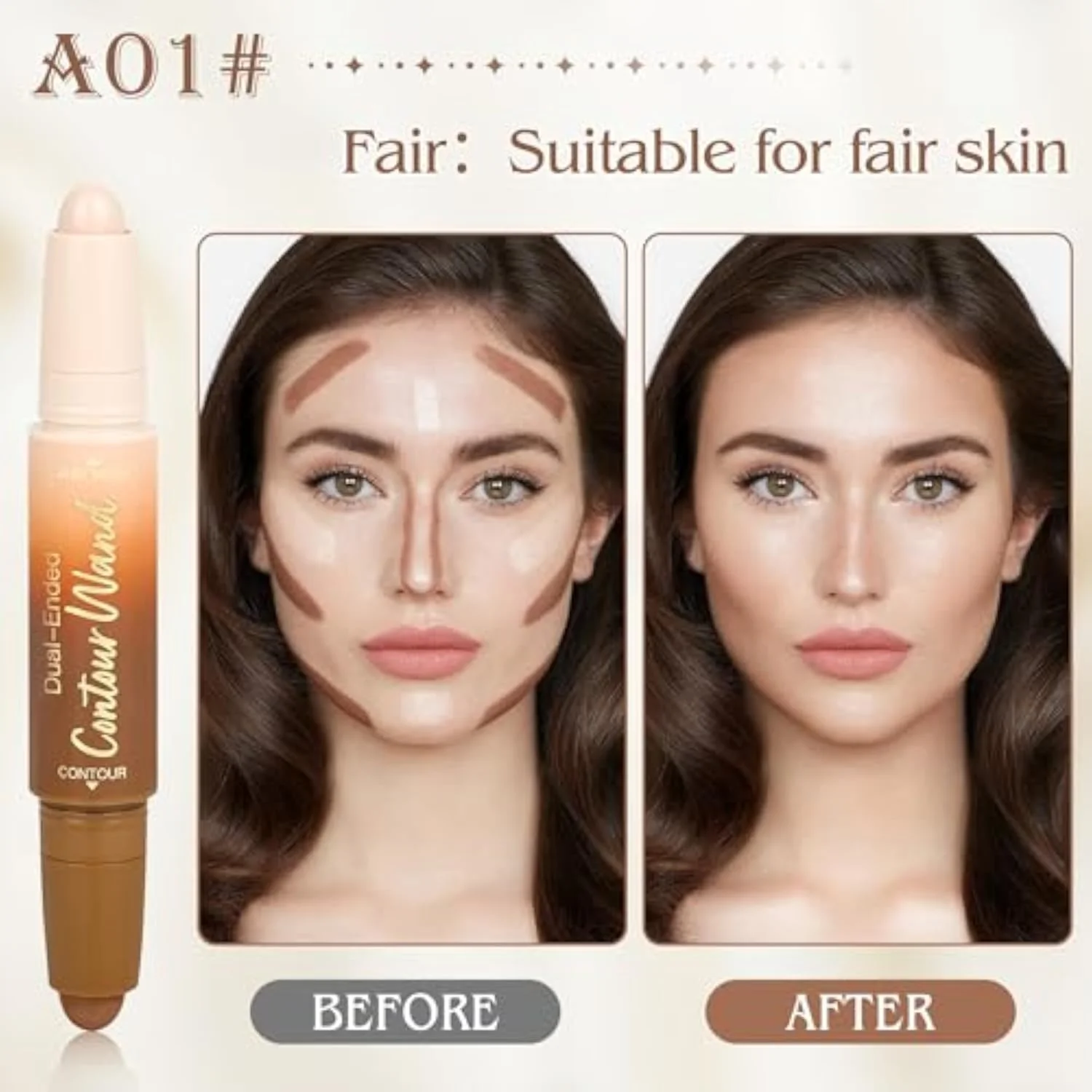 Contour Highlighter Stick，2-in-1 Dual-Ended Cream Bronzer & Highlighter Sticks Pen for Face Body Contouring Makeup- Buildable，Waterproof, Easy to Apply Suitable for Beginne