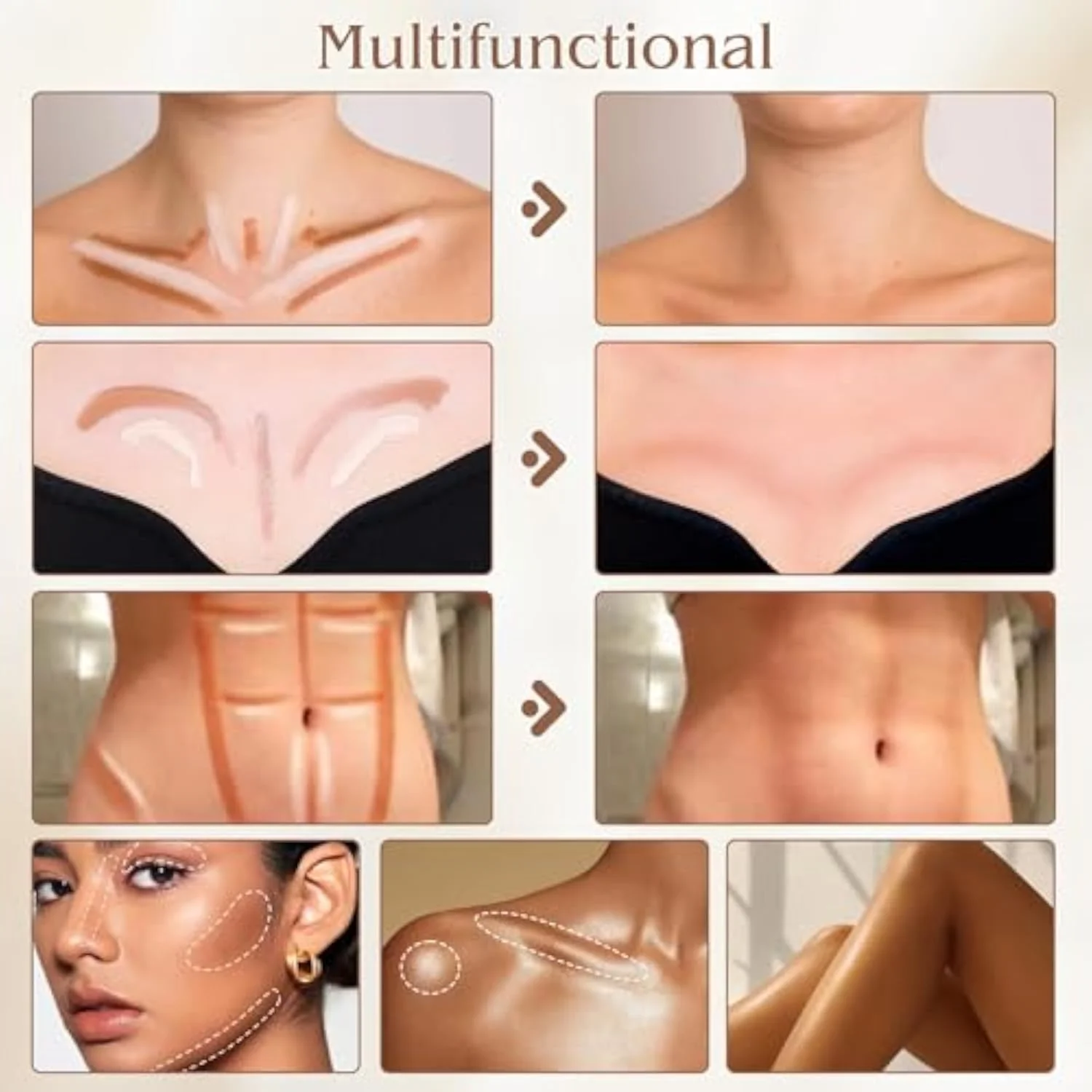 Contour Highlighter Stick，2-in-1 Dual-Ended Cream Bronzer & Highlighter Sticks Pen for Face Body Contouring Makeup- Buildable，Waterproof, Easy to Apply Suitable for Beginne