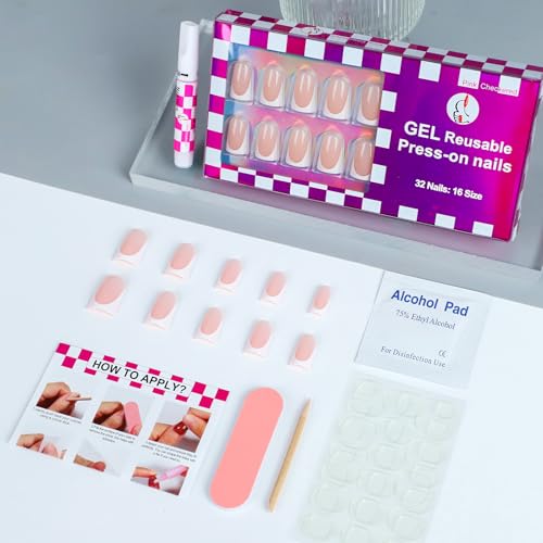 16 Sizes French Tip Short Duck Press on Nails
