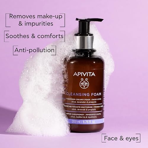 Cleansing Foam, Hydrating & Soothing Cleansing Creamy Foam for Face & Eyes with Olive, Lav
