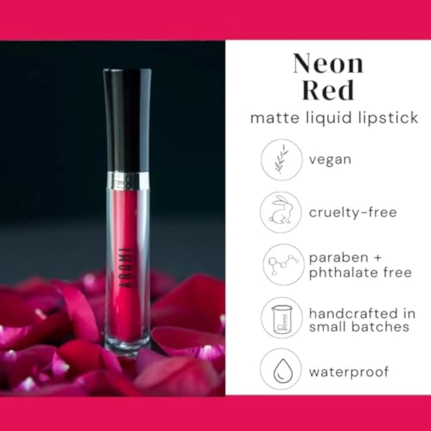 Magenta Red Matte Liquid Lipstick | Long-lasting, Bright Lip Color for Women, Vegan, Waterproof, Gluten Free (Neon Red)