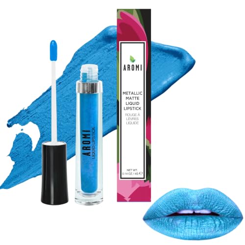 Aromi Metallic Liquid Lipstick | Smudge and Transfer Proof, Bright Blue 