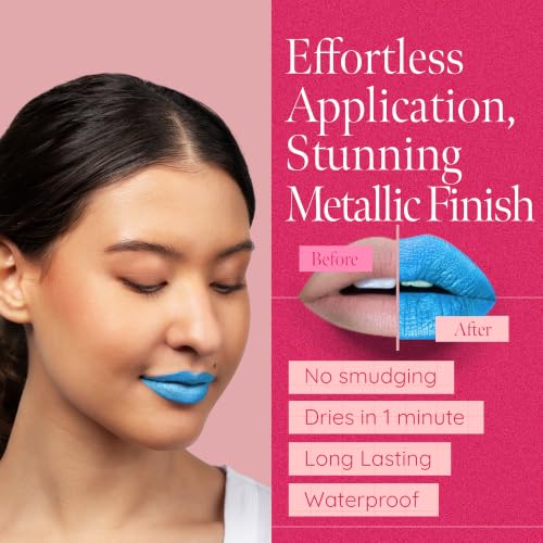 Aromi Metallic Liquid Lipstick | Smudge and Transfer Proof, Bright Blue 