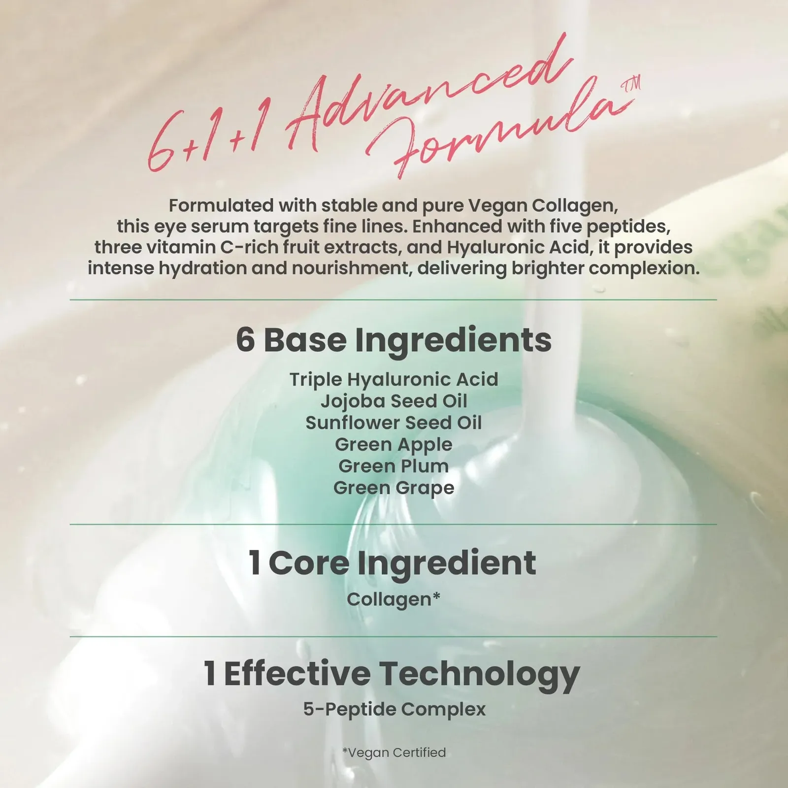 Vegan Eye Serum with Hyaluronic Acid, Peptide, Collagen