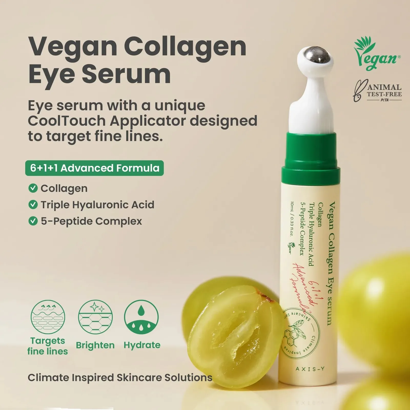 Vegan Eye Serum with Hyaluronic Acid, Peptide, Collagen