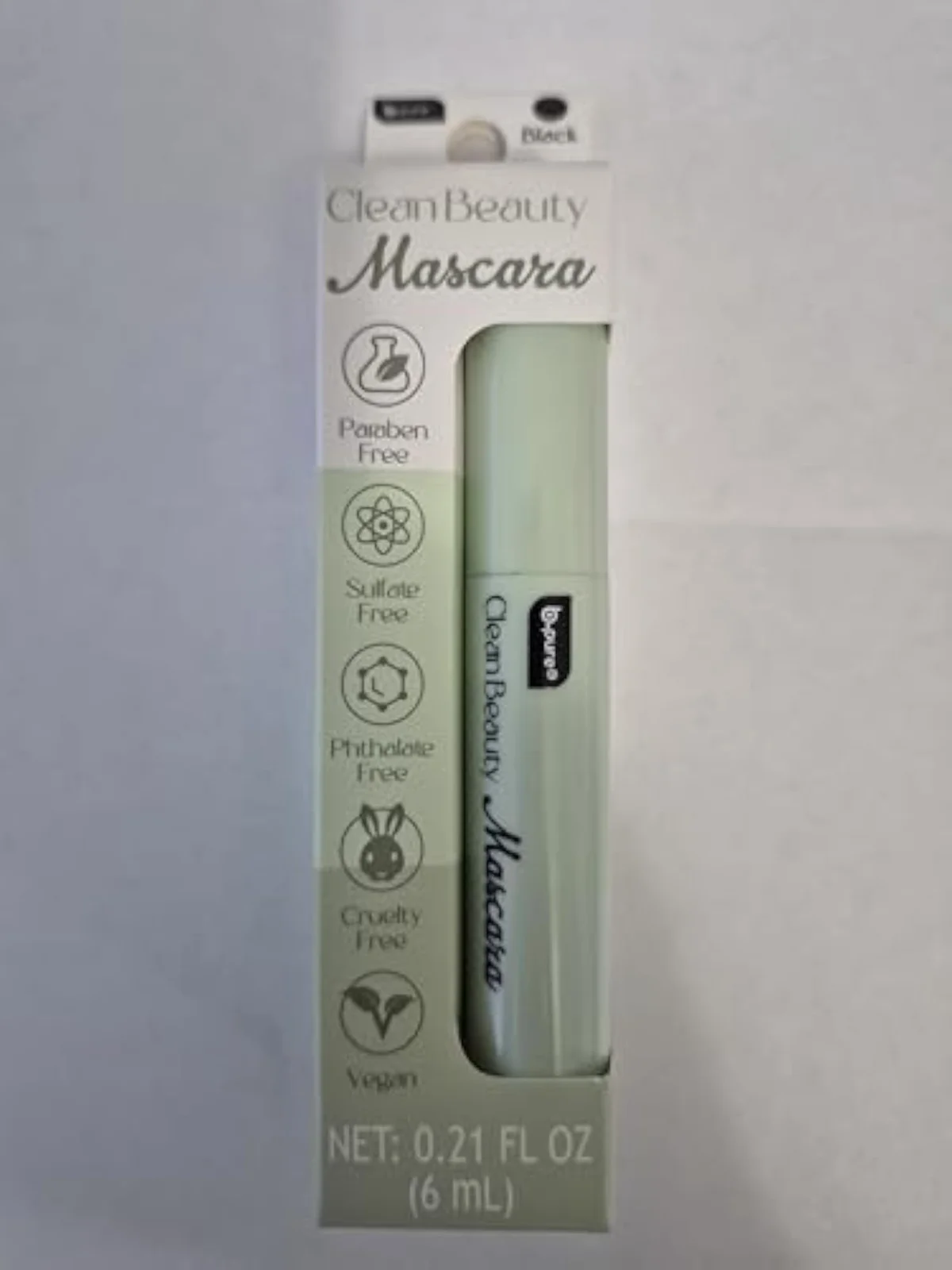 B.pure Clean Beauty Mascara, Black, with Argan Oil and Marula Oil, Paraben Free, Vegan, Cruelty Free, 0.21 fl oz