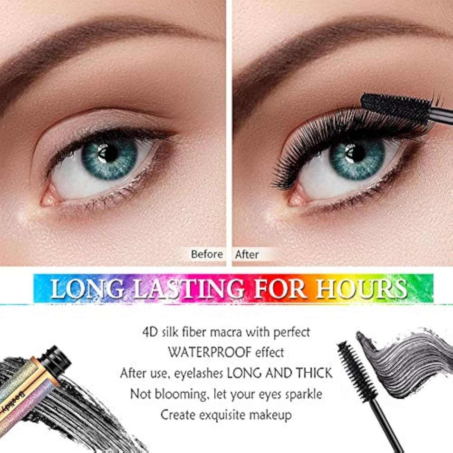 4D Silk Fiber Lash Mascara - Natural Waterproof, Smudge-proof, Thickening & Lengthening, No Clumping, Lasts All Day