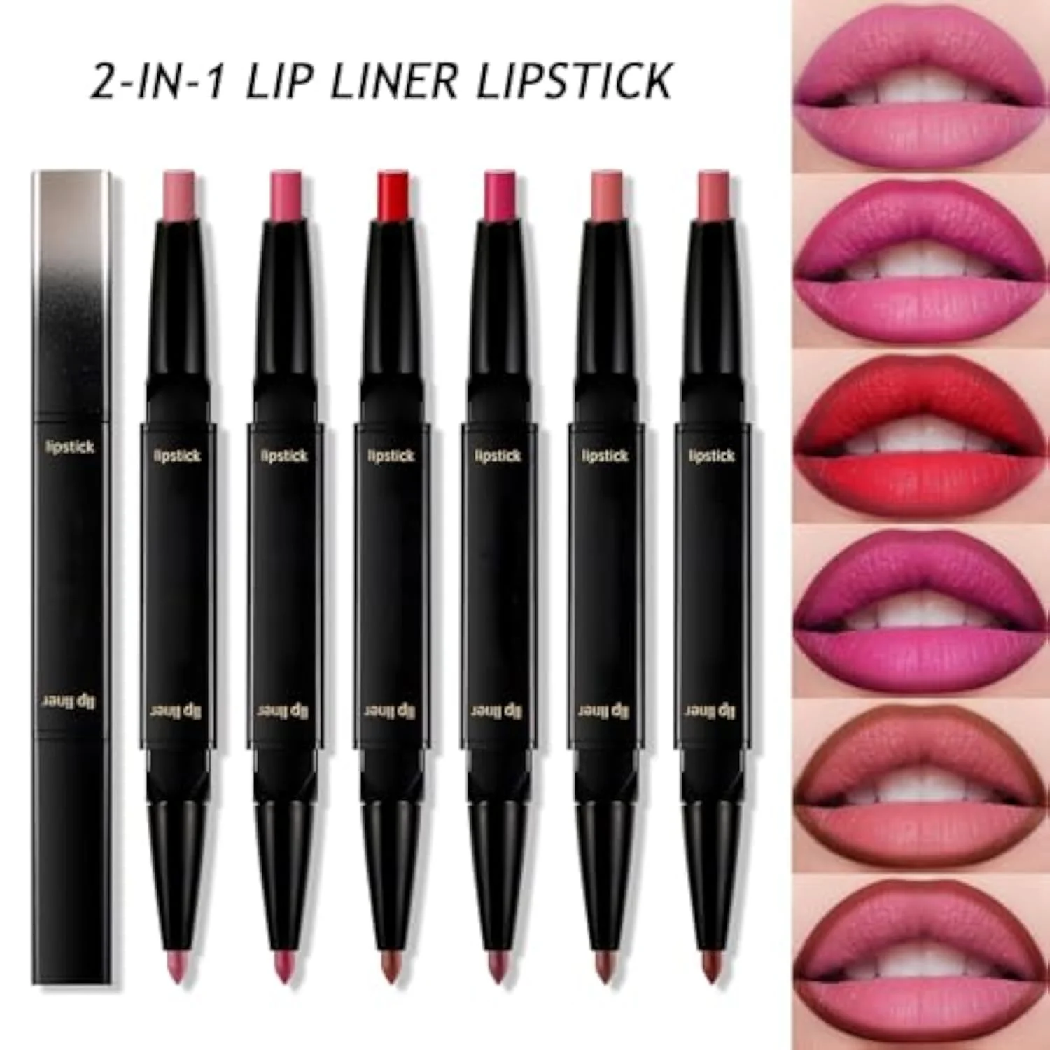 Liquid Lip Liner Lipstick Makeup, Double-Ended 2-in-1 Lip Liner and Matte Lipstick Combo, Waterproof Seamless Lip Stain, Long Lasting All-Day Wear | Matte, Smooth, Durable