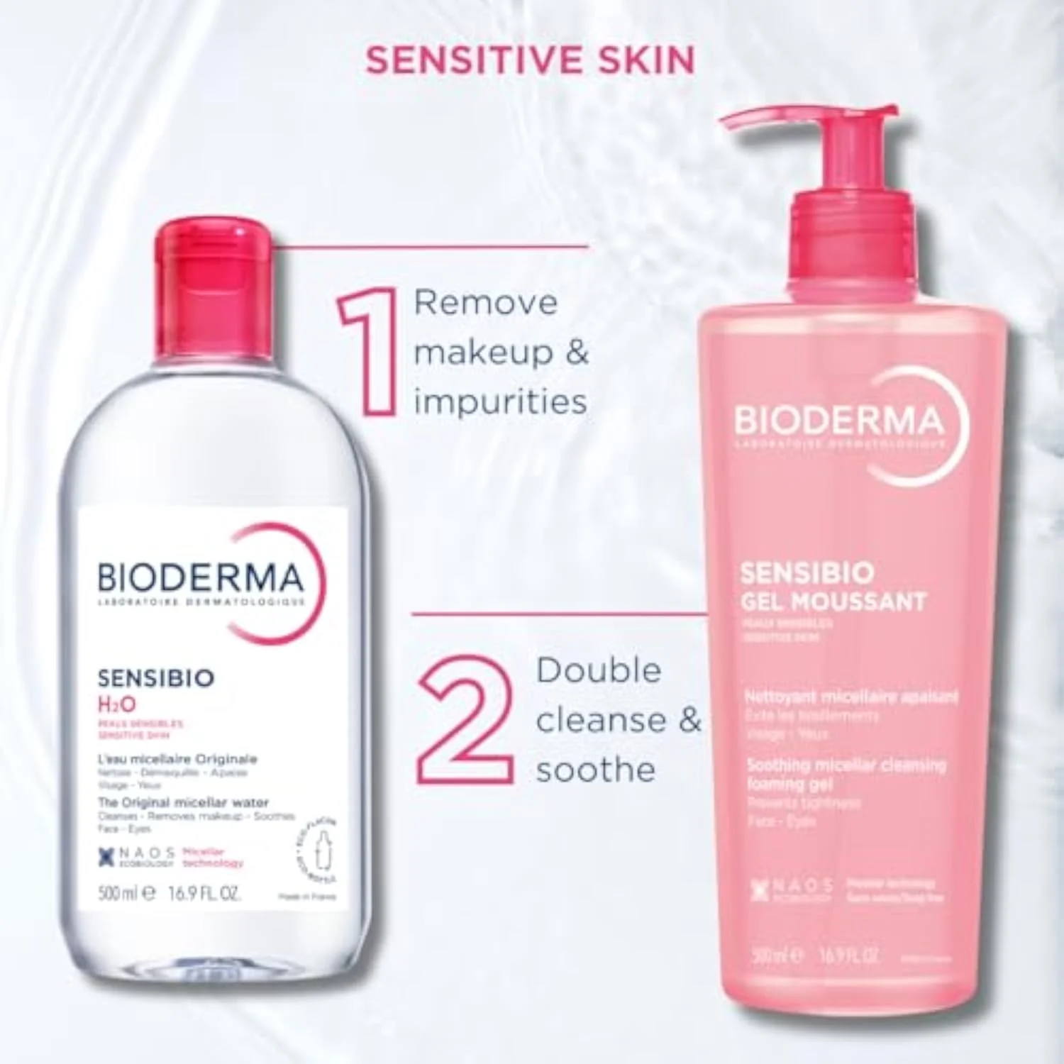 Sensibio H2O Micellar Water, Makeup Remover Cleanser, Gentle for Skin, Fragrance-Free & Alcohol-Free, Gentle Face Cleanser for Sensitive Skin, 8.4 Fl Oz