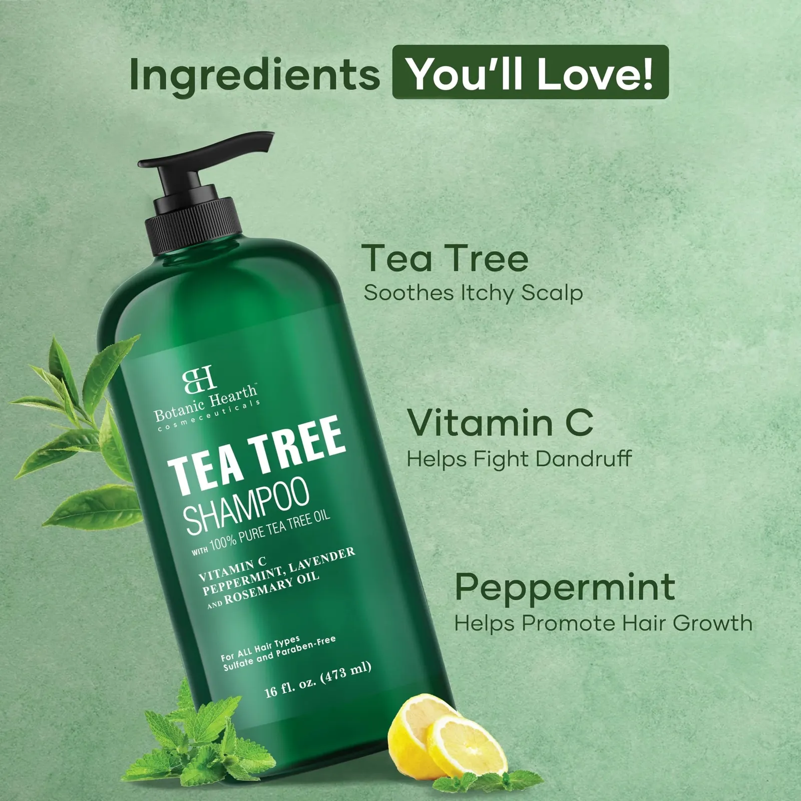 Tea Tree Shampoo, Vitamin C, Peppermint, Lavender And Rosemary Oil
