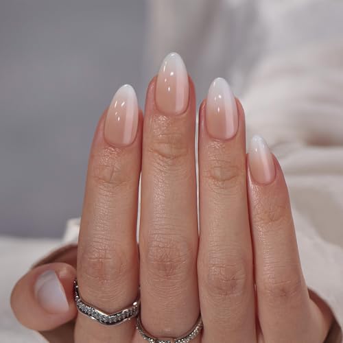 Press On Nails, Vanilla Cream Almond, Medium Almond, Ombre, 32Ct