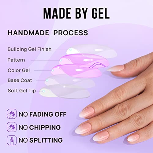 Press On Nails, Vanilla Cream Almond, Medium Almond, Ombre, 32Ct