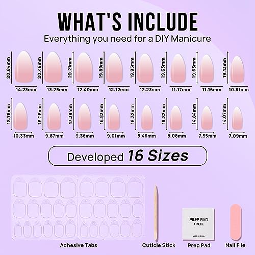 Press On Nails, Vanilla Cream Almond, Medium Almond, Ombre, 32Ct