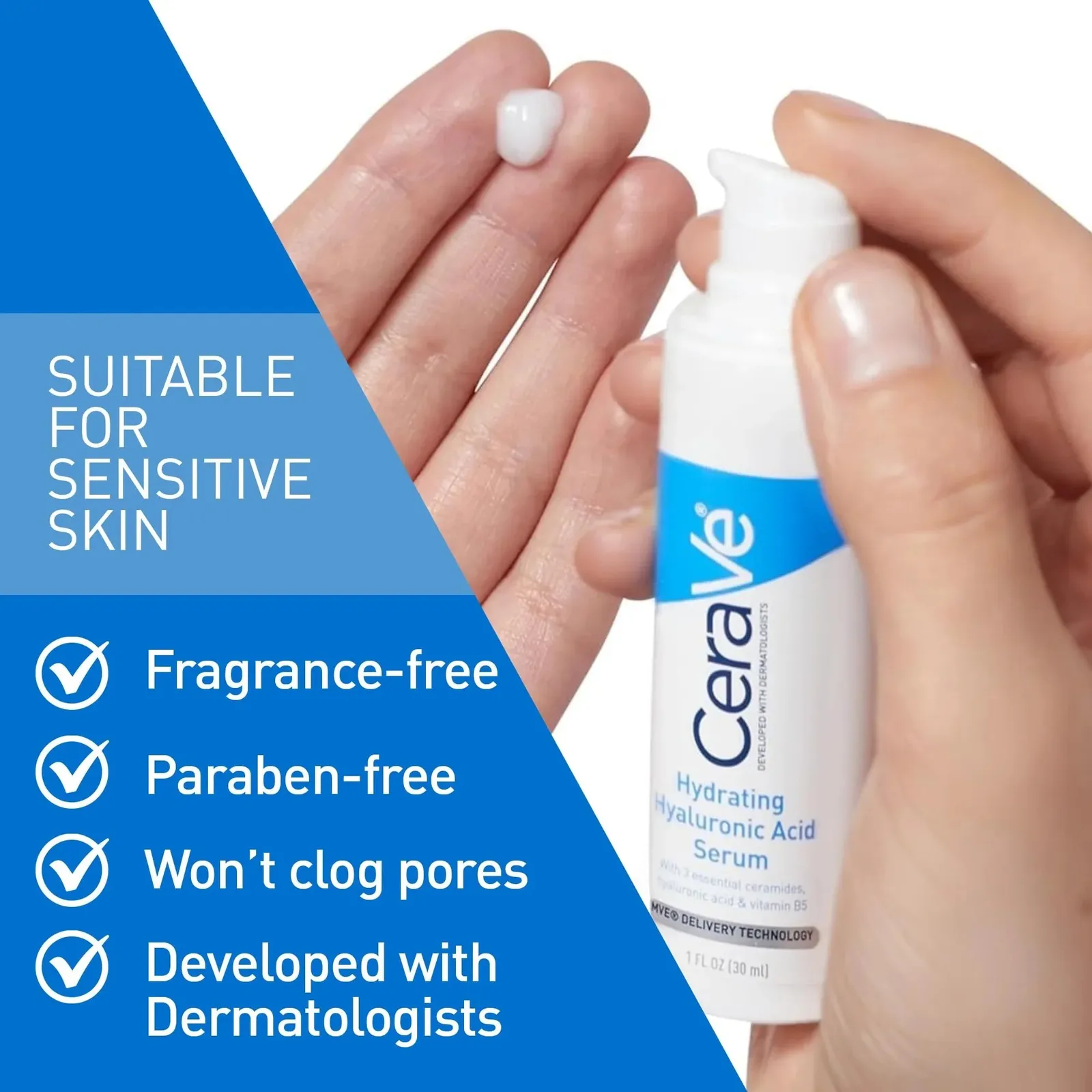 Cerave Hyaluronic Acid Serum for Face with Vitamin B5 and Ceramides