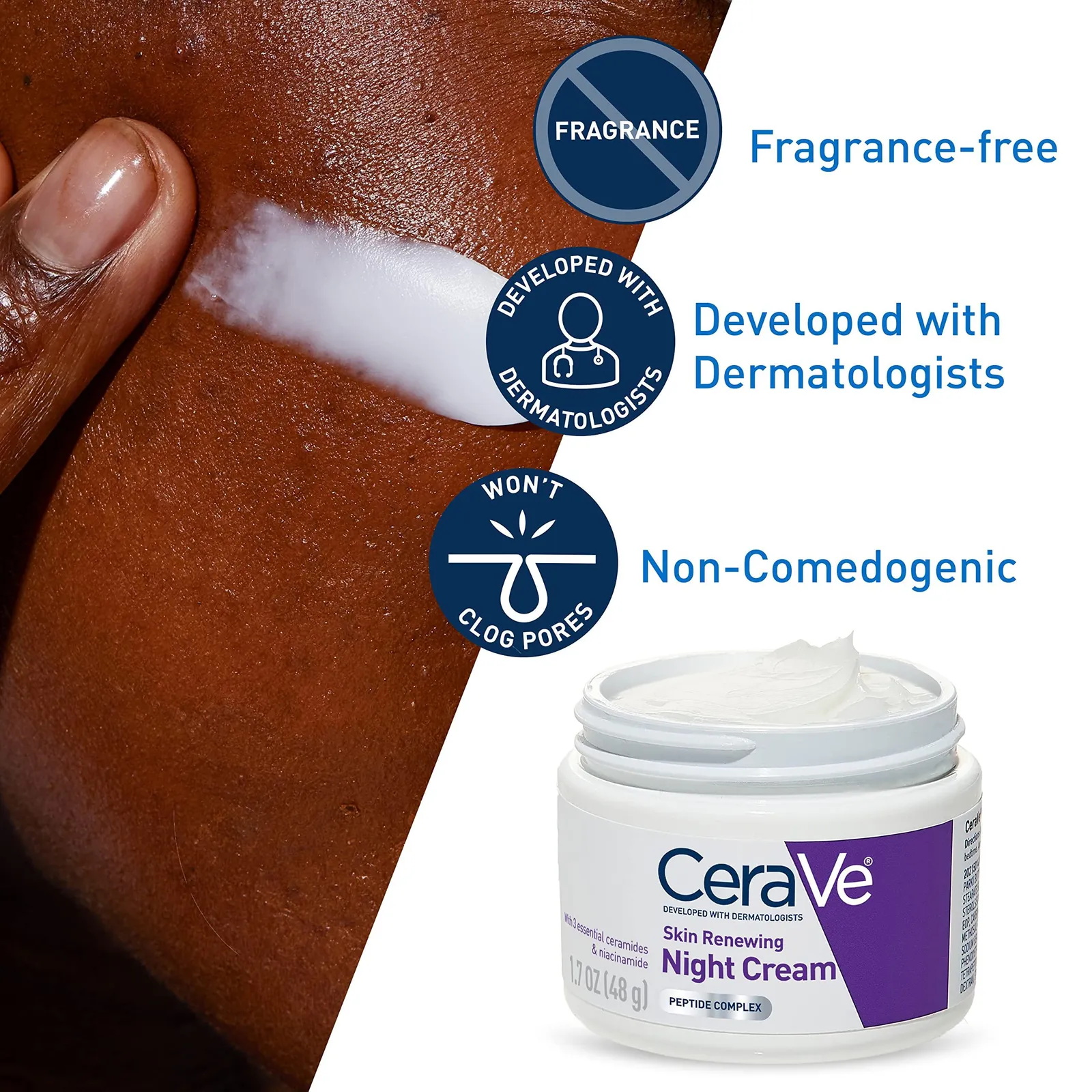 Skin Renewing Night Cream, Niacinamide, Peptide Complex, and Hyaluronic Acid Moisturizer