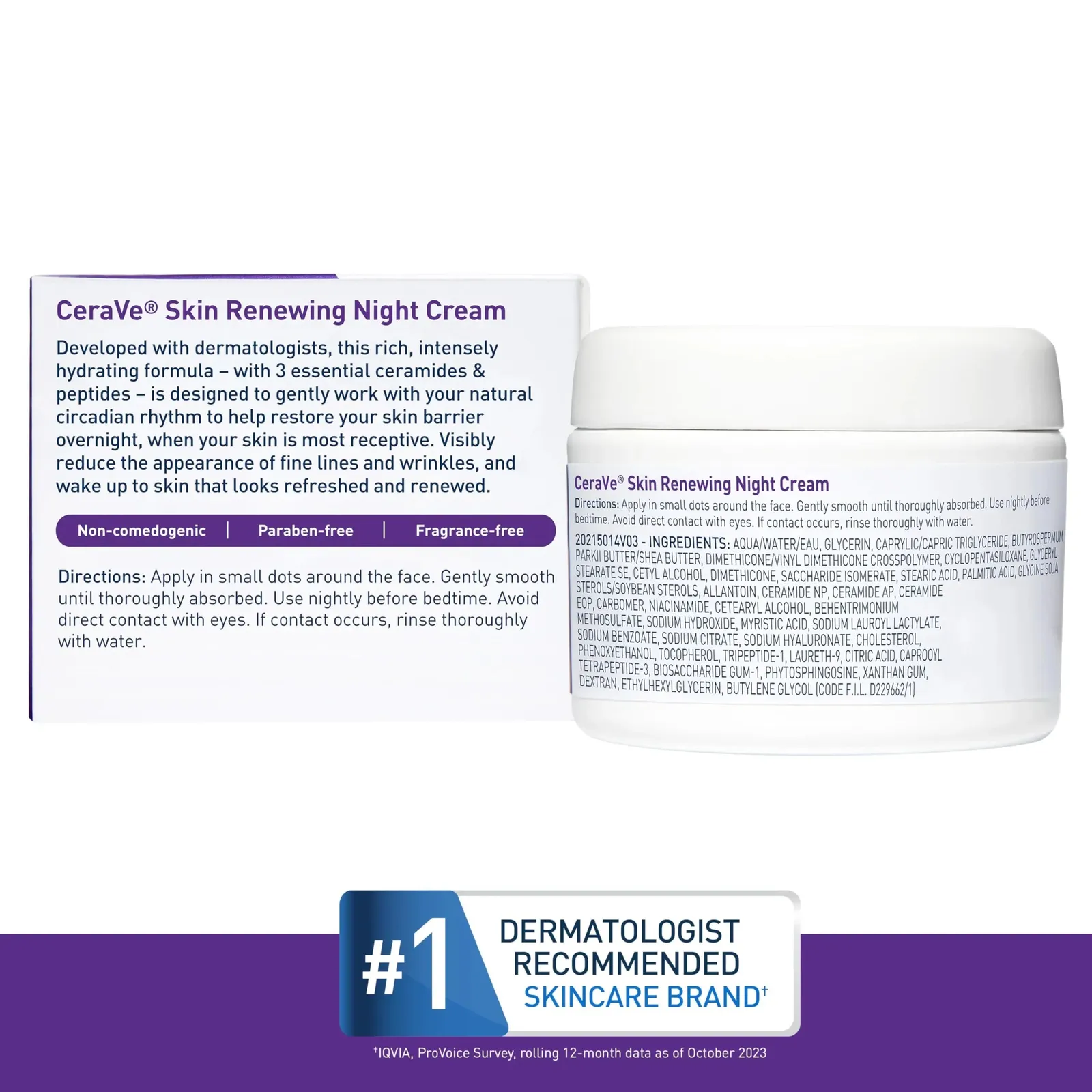 Skin Renewing Night Cream, Niacinamide, Peptide Complex, and Hyaluronic Acid Moisturizer