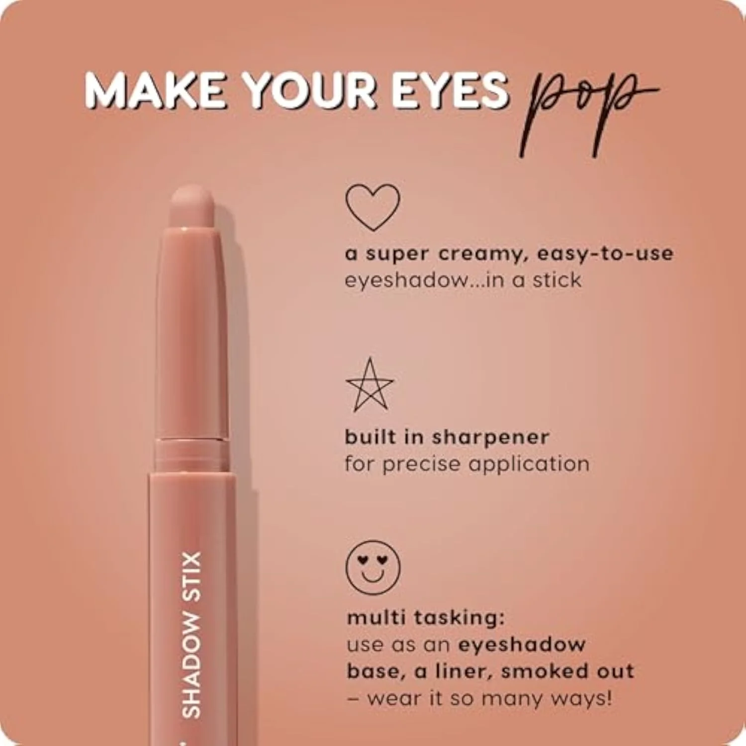 Shadow Stix - Cream Eyeshadow Stick with Long-Lasting Color - Multi-Use Cream Makeup with a Built-In Sharpener & Precise Tip for Easy Application - Bare With Me (0.05 oz)
