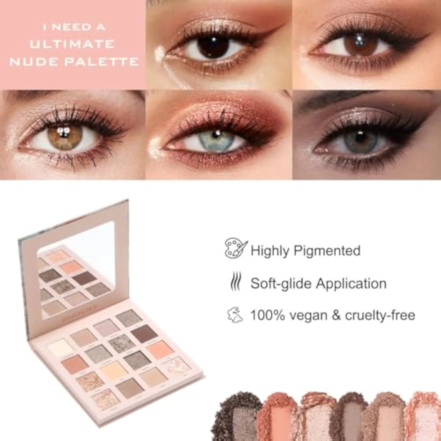 Nude Eyeshadow 16 Palette Creamy Matte Metallic Cream Powder Highly Pigmented Long-lasting no fading creasing or fallout(Nude Palette)