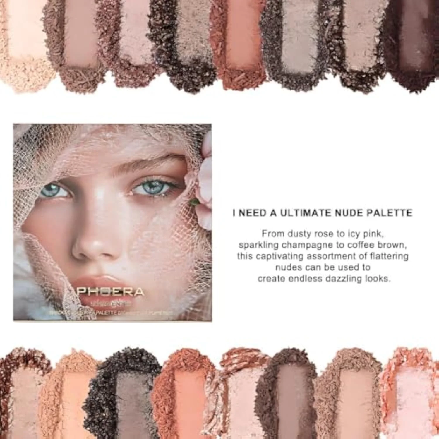 Nude Eyeshadow 16 Palette Creamy Matte Metallic Cream Powder Highly Pigmented Long-lasting no fading creasing or fallout(Nude Palette)