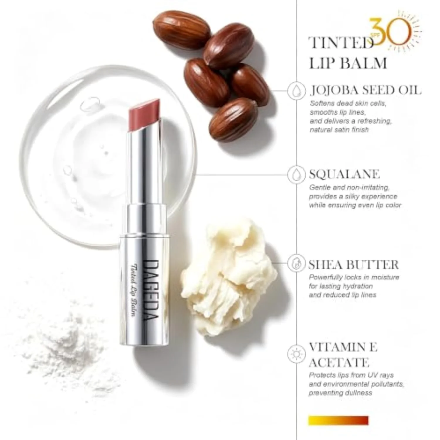 Tinted Lip Balm with SPF 30, Moisturizing Lip Sunscreen,Dusty Rose