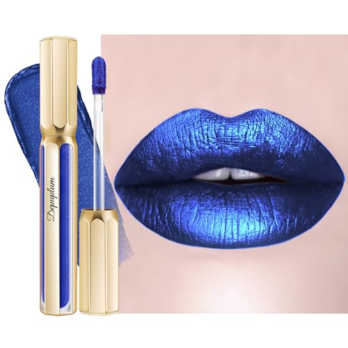 Depuplum Blue Lipsticks for Women Metallic Glitter Long Lasting Lipstick