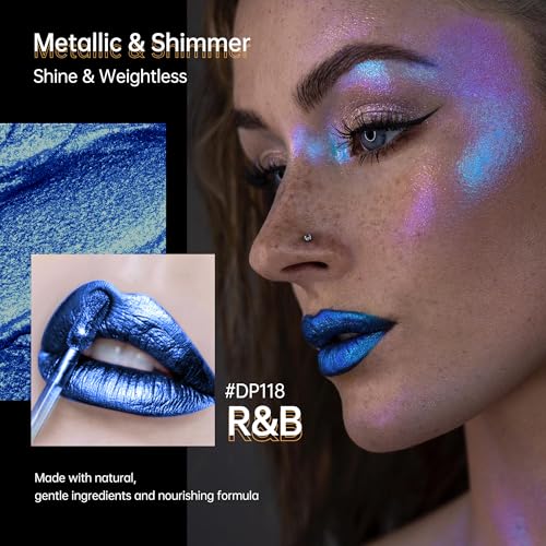 Depuplum Blue Lipsticks for Women Metallic Glitter Long Lasting Lipstick