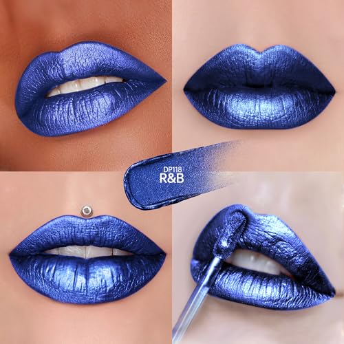 Depuplum Blue Lipsticks for Women Metallic Glitter Long Lasting Lipstick
