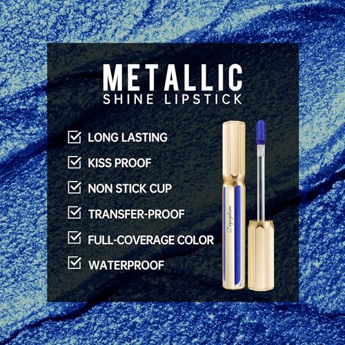 Depuplum Blue Lipsticks for Women Metallic Glitter Long Lasting Lipstick