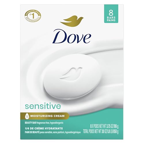 Beauty Bar Soap Sensitive, 8 Bars for Sensitive Skin, Fragrance Free and Hypoallergenic 3.75 oz