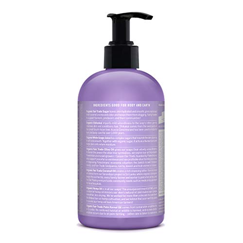 Organic Sugar Soap (Lavender, 12 Ounce) - Made with Organic Oils, Sugar and Shikakai Powder, 4-in-1 Uses: Hands, Body, Face and Hair, Cleanses, Moisturizes and Nour