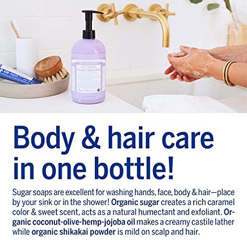 Organic Sugar Soap (Lavender, 12 Ounce) - Made with Organic Oils, Sugar and Shikakai Powder, 4-in-1 Uses: Hands, Body, Face and Hair, Cleanses, Moisturizes and Nour
