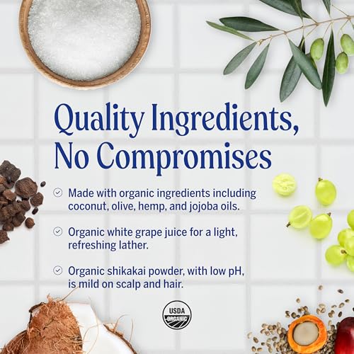 Organic Sugar Soap (Lemongrass, 12 Ounce) - Made with Regenerative Certified Organic Oils, Sugar & Shikakai Powder, 4-in-1 Use: Hands, Body, Face and Hair- Liquid Soa
