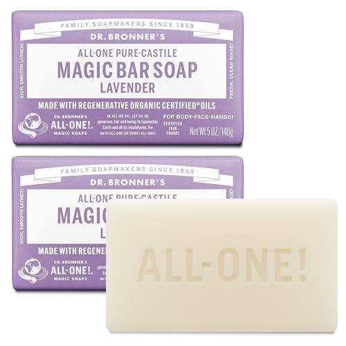 Pure-Castile Magic Bar Soap - Made with Regenerative Organic Certified Oils - For Face, Body, Hair- Gentle on Sensitive Skin - Vegan Soap Bars for Men & Women - Laven